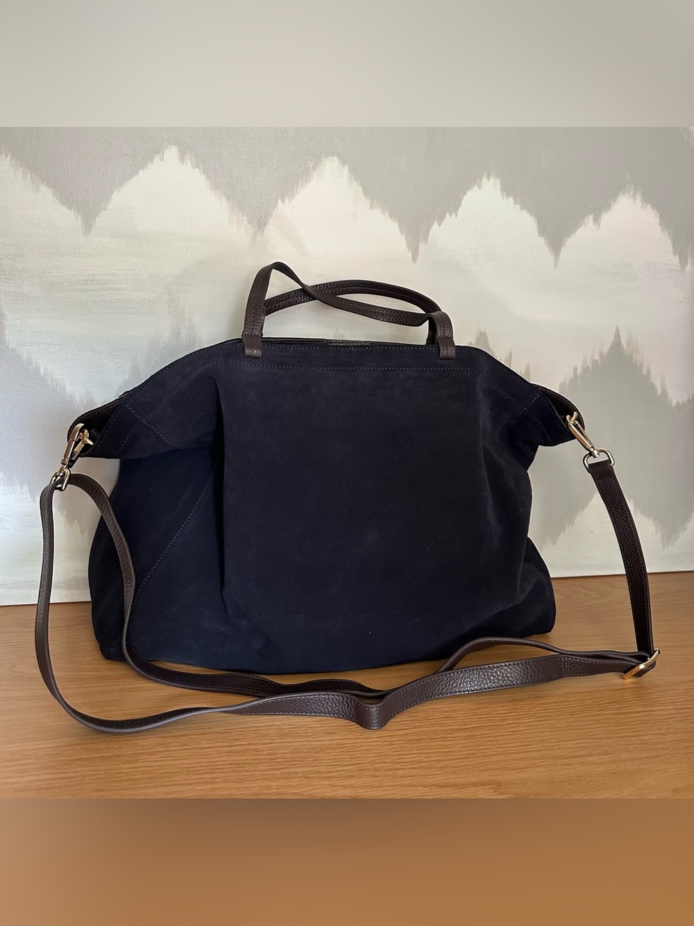 Mark & Graham Italian Suede Leather Tote Handbag, Navy